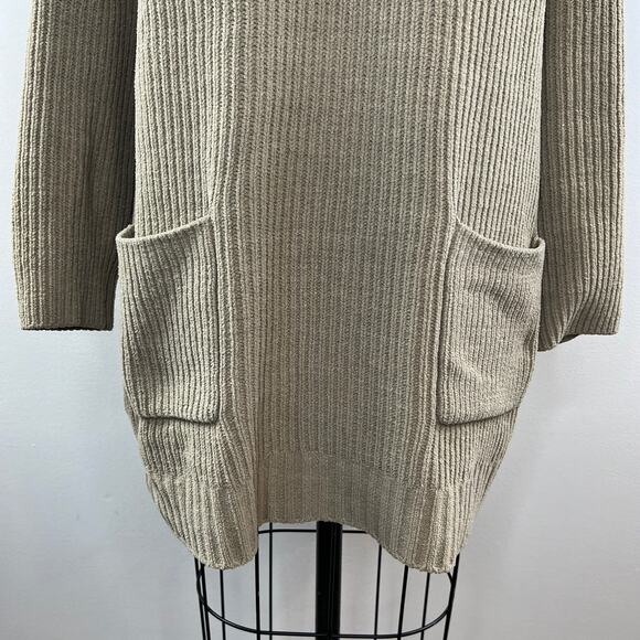 Soft Surrounding Beige Sweater Round Neck Long Sleeve Ribbed Pocket Sz M Medium - Picture 3 of 8